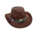 Cappello da cowboy in feltro marrone con fascia etnica di perline e pietra turchese - caffè