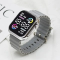 Silver electric fashion sports watch with grey wave texture silicone strap and LED display - Grey-Silver