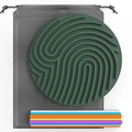 Dark green silicone sensory activity board set with colorful straws and a grey storage bag - Round--Green