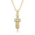 Collana a croce in acciaio dorato con micro-zirconi e perle, design minimalista - c277-Croce di Zirconia Minimalista