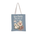 Détail d'un sac cabas en toile avec illustration de moutons et poignées robustes - Gris Bleu Agneaux Dialogue Cœur (jiayingstd109)