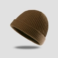 Classic dark brown knitted beanie cap with warm thick ribbed texture for winter fashion - One Size / Mocha