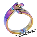 Macro detail of rainbow plated stainless steel ring showing internal diameter measurements - Colorful
