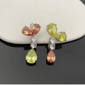 Boucles d'oreilles en zircon coloré avec pierres gemmes orange et vert citron en poire - Boucles d'Oreilles Queue de Poisson Vertes