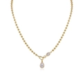 Detailed view of gold beaded chain with teardrop and marquise white zircon pendants - N15147/Gold Double Pendant Ball Chain Necklace