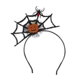 Cerchietto di Halloween con zucca arancione glitterata, ragno nero e rete in tulle - Stile Ornamento Ragno Zucca Ragnatela