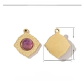 Detailed view of purple natural stone pendant with gold embossed stainless steel frame - VG291 Gold Relief Purple Natural Stone Pendant