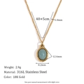 Collana in acciaio inossidabile placcato oro 18K con ciondolo ovale in pietra blu - Collana Pendente Mini Pietra Naturale Ovale-Oro