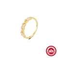 Elegant 925 sterling silver gold ring with three zircon-encrusted flower charms in detail - US 7 / Triple Flower Zirconia Design / Gold #5