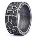 Macro shot of vintage silver ring featuring wide giraffe texture and oxidized steel finish - US Size 7 / Honeycomb Texture Wide Band Style (23306) / Antique Silver