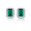 Eleganti orecchini a lobo con smeraldo e contorno di diamanti in argento S925 di lusso - Orecchini a bottone verde smeraldo / Argento 925