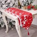 Red Christmas table runner with knitted reindeer and snowflake patterns and tassels - Type A-Red White Large Reindeer
