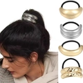 Punk-Metall Haargummis Set in Gold und Silber Optik mit elastischen Bändern - Set 12 (4-teilig Silber/Gold Doppelring Design)