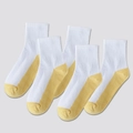Five pairs of kids white crew socks with ginger yellow heel and toe contrast patches - Yellow Contrast (Pack of 5)