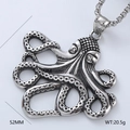 Vintage Viking octopus pendant necklace in silver stainless steel, size 55mm by 52mm - Octopus Shape Style 5