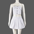 Vista frontal del conjunto blanco de dos piezas con top de tubo y minifalda de tablas - S / Blanco