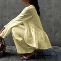 Ensemble deux pièces jaune pour femme avec haut à ourlet volanté et pantalon droit - S / Jaune