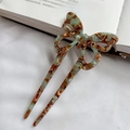 U-shaped hair pin with green and brown marble butterfly pattern in acetate fiber - Brown Floral