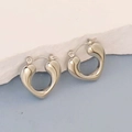 Polished silver heart-shaped earrings with fluid irregular geometric design on stone - Silver Style K7-30