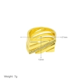 Detailed size view of a 10mm wide multi-layer gold plated copper ring with clear zircon stones - Multi-layer Staggered Zirconia Style (DR240621-E) / Gold