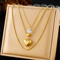 Collier double rang minimaliste en acier inoxydable doré avec pendentifs en cœur - Pendentif Cœur Double Couche Doré (N3181)