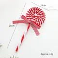 Red and white velvet plush swirl lollipop Christmas tree ornament with bow and bell, 25cm - Small Lollipop