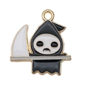 Black and white enamel grim reaper charm with golden trim for DIY jewelry making - 1pc Black Scythe Reaper Ghost (20x19mm)