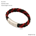 Bracciale in pelle intrecciata rosso e nero con chiusura magnetica in acciaio inox 19cm - Stile Nero e Rosso (ZH1873S)