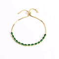 Adjustable golden bracelet featuring marquise-cut green stones and a sliding bead clasp - Gold Green Zirconia
