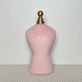Detail of pink bust jewelry display stand with embossed floral fabric and gold top finial - Pink Embossed Male Model Medium