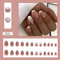 Minimalist French nude gradient press-on nails with white tips and rhinestones - Z628 Pure Desire Rhinestone Decor