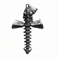 Pendaglio a croce con teschio e colonna vertebrale in acciaio inox in stile punk gotico - Colore Acciaio Senza Catena (B0922)