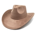 Classic light brown suede western cowboy hat with wide brim and decorative stitching - M (56-58cm) / Camel