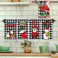 5-pack Christmas kitchen towels featuring Santa and snowman in black and white plaid - Penguin and Snowman Black White Plaid Style (MJBT66-74) / 4 Pieces/Pack (40*60cm)