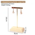 Large T-shaped metal earring display stand with natural wood base in 16cm height - T-Shape Earring Stand - Large