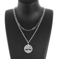 Collar de doble capa plateado con cadena de clip y colgante de árbol de la vida - Color Acero