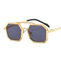 Octagon gold metal sunglasses with dark gray lenses and a stylish double bridge design - C2 Gold Frame Grey Lens