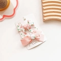Floral print and pink bow hair clip set on a white brand card with a cute aesthetic - Bowknot Hair Clips Pair (With Cardboard) / 2 Pcs/Set / Pink Floral (25#)