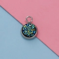 Detailed macro view of 12mm stainless steel pendant base with blue-green glitter stone - Blue Green Flash Stone Style (19)
