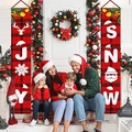 Vertical Christmas door banners with JOY and SNOW text on red plaid background - Style F-Plaid JOY/SNOW