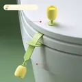 Tulip-shaped silicone toilet lid lifter set in yellow and green with strap and suction cup - Tulip Set - Green (Long)