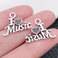 Silver I Love Music heart charms made of alloy for DIY bracelets and necklaces - Heart MUSIC (15x20mm-1g)