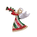 Christmas angel brooch in gold alloy with red rhinestones and green enamel finish - Christmas Angel
