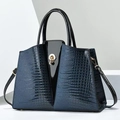 Luxury navy blue crocodile pattern handbag with gold spherical lock and shoulder strap - L33cm W10cm H22cm / Blue