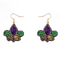 Mardi Gras fleur-de-lis earrings with purple green and gold sequins on fish hooks - Fleur-de-lis Earrings Style C (1 Pair)