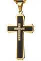 Men's double layer cross pendant necklace in gold and black with sparkling zircons - Cross Pendant Only / Black & Gold