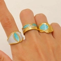 Three-piece gold stainless steel ring set with blue and white enamel dripping oil - Blue Color Match Woven Border Set of 3