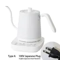 White gooseneck electric kettle with digital base and 100V Japanese standard plug - Type A White Classic Handle JP Plug 100V