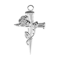 Poliertes 304 Edelstahl Kreuzanhänger mit detaillierter Rose und gewundener Weinranke - Silber