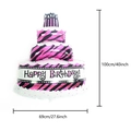 Three-layer rainbow cake foil balloon with Happy Birthday text and purple candle design - Large Pink Three-Layer Cake